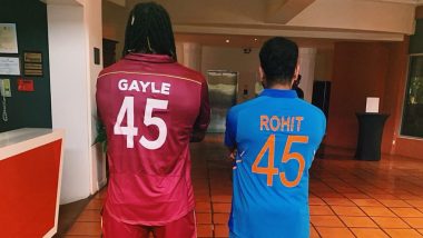 Rohit Sharma and Chris Gayle Flaunt Their Jersey Number '45' Ahead of India vs West Indies 1st ODI 2019! View Pic