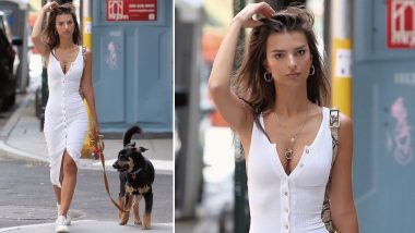 Yo or Hell No! Emily Ratajkowski Flaunts Curves in White Bodycon for a Walk With Her Dog
