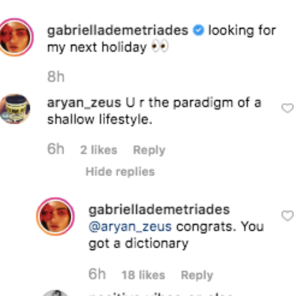 Gabriella's response to a troll.