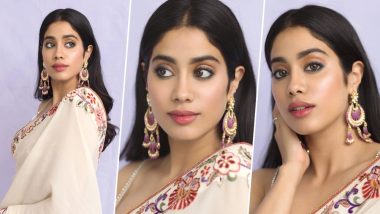 Janhvi Kapoor Looks Resplendent in a Beige Saree and Fans End Up Comparing Her With Mom Sridevi AGAIN (View Pics)