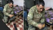 MS Dhoni Polishes His Shoe While Serving Indian Army in Kashmir, Twitterati Hail Indian Cricketer for His Humble Gesture (See Photo)