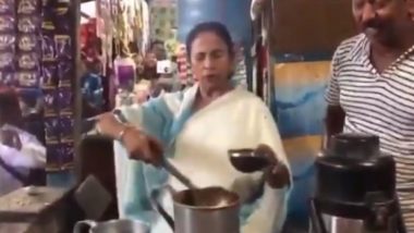 West Bengal CM Mamata Banerjee Prepares Tea at a Local Shop in Digha, Serves it to People; Watch Video