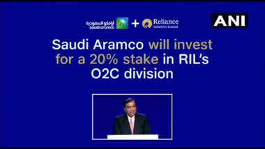 Reliance AGM 2019: Saudi Aramco to Take 20% in Reliance's Refinery, Chemical Biz at $75 Billion US Enterprise Value, Says Mukesh Ambani
