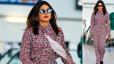 Yo or Hell No! Priyanka Chopra Jonas at JFK Airport in Abstract Jumpsuit