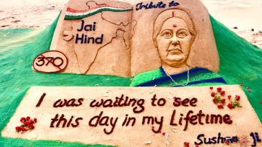 Sushma Swaraj Immortalised in Sand Art by Sudarsan Pattnaik at Puri Beach, Odisha (View Pic)