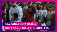 Telangana Deputy Speaker T Padma Rao Stuffs Currency Notes Into Child&rsquo;s Mouth During Bonalu Festival