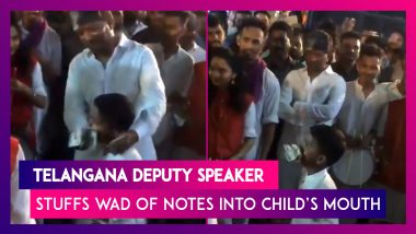 Telangana Deputy Speaker T Padma Rao Stuffs Currency Notes Into Child’s Mouth During Bonalu Festival