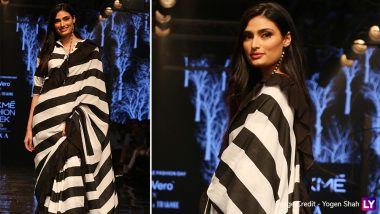 LFW Winter/Festive 2019: Athiya Shetty Slays in a Black and White Saree as Abraham and Thakore's Showstopper at Lakme Fashion Week (View Pics)