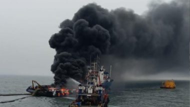Visakhapatnam: Fire Onboard Offshore Support Vessel Coastal Jaguar, Crew Members Jump into Water, 1 Missing, Watch Video
