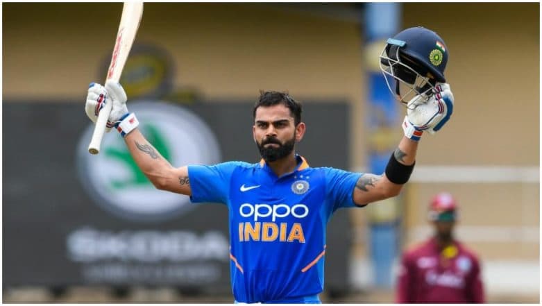 Virat Kohli celebrating after scoring his last ODI century against West Indies