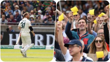 David Warner Gets Booed After his Dismissal, Fans Show Sandpaper to the Australian Opener During the 1st Ashes 2019 Test (Watch Video)