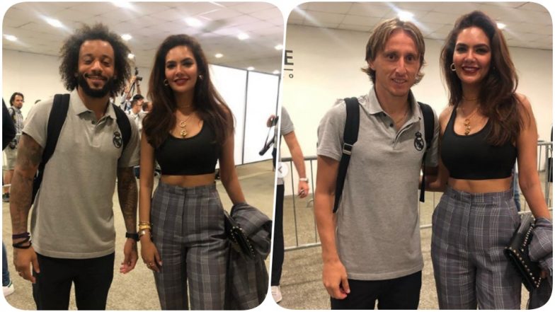 Esha Gupta Meets Real Madrid’s Luca Modric, Marcelo, Toni Kroos & Nacho Fernandez Iglesias After Mable Green Cup (See Pics)