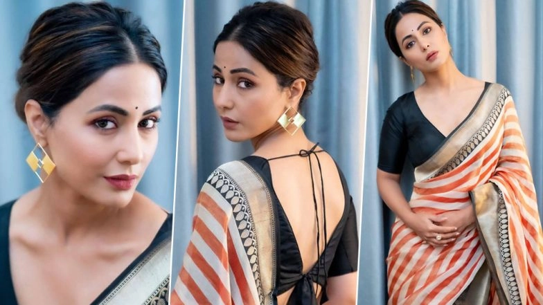 Hina Khan’s Orange, White and Gold Saree Is A Complete Show-Stealer! (View Pics)