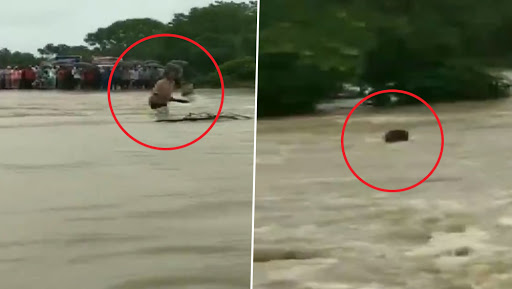 Madhya Pradesh Floods Video: Man Washed Away While Crossing Flooded River in Rajgarh