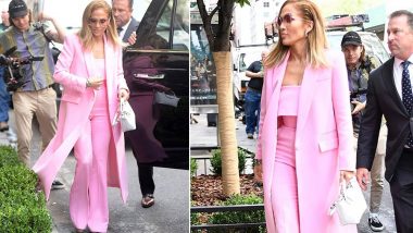 Yo or Hell No? Jennifer Lopez in a Pink Suit by Alex Perry for Hustlers Movie Promotions