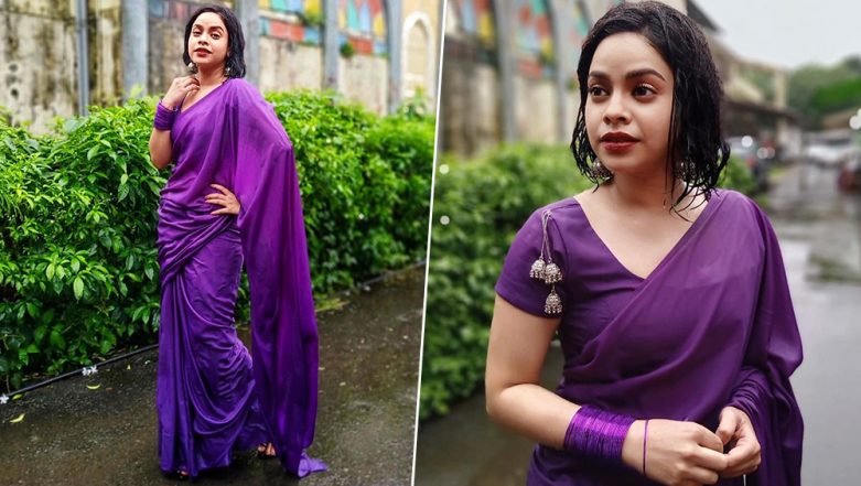 Sumona Chakravarti Sizzles in a Purple Saree Donning the Wet Look ...