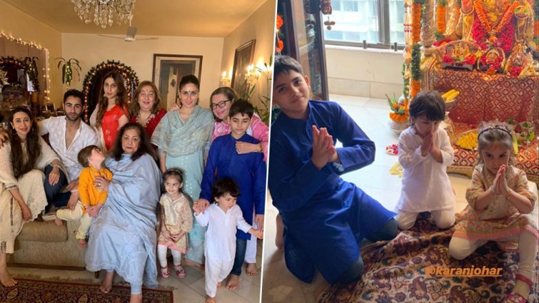 Kareena Kapoor Khan Poses with Taimur and Karan Johar's Kids Yash and Roohi at her Aunt's Rima Jain's Ganpati Celebration (View Pic)