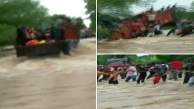 Close Shave For 12 Schoolchildren As Truck Tilts on Flooded Road in Rajasthan, Watch Video