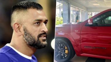 MS Dhoni Spotted Driving India's First Jeep Grand Cherokee SRT Trackhawk After Wife Sakshi Welcomed 'Red Beast' Home in August (View Pics and Video)