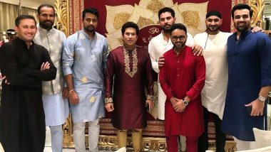 Sachin Tendulkar Shares Memorable Photo from Ganesh Chaturthi Festival at Antilia, Captions Pic with Indian Cricketers ‘Teammates for Life’