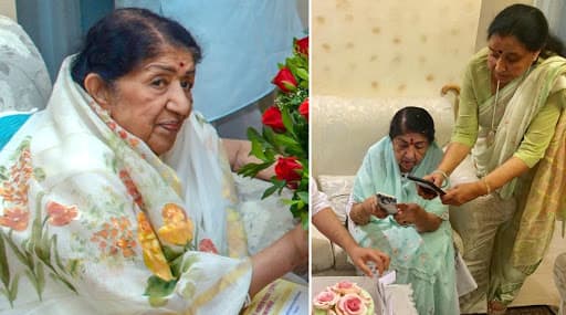 Lata Mangeshkar trying to get a good picture of her birthday cake along with Asha Bhosle is so us