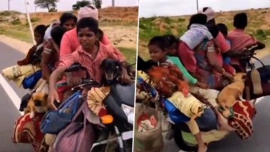 Viral Video Shows Man Carrying Family of 7 People, 2 Dogs and 2 Hens on His Bike! Twitter is Cheering This Jugaad