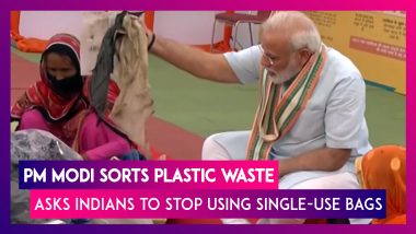 PM Modi Asks Indians To Shun Single-Use Plastic, Segregates Plastic Waste With Rag pickers In UP