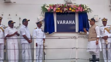 Rajnath Singh Commissions Indian Coast Guard Ship Varaha; Defence Minister Hints at Action Against JeM Launchpads in Balakot