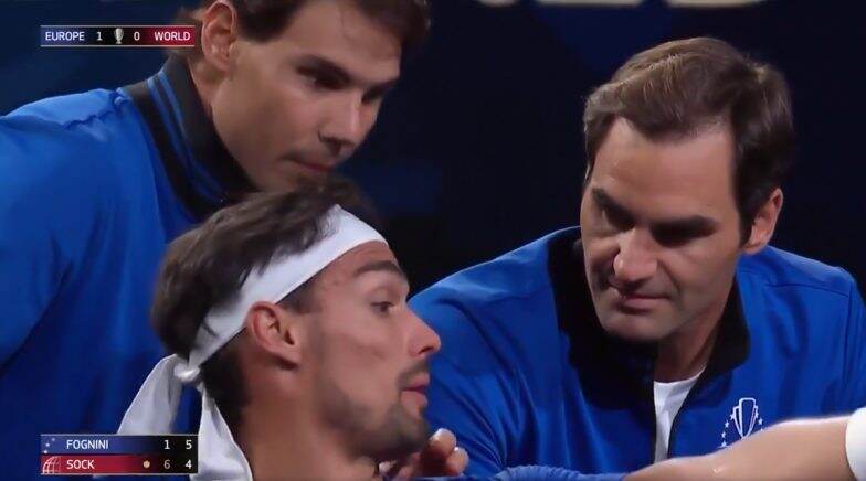 Roger Federer and Rafael Nadal Turn Coach to Fabio Fognini During Laver Cup 2019 Match