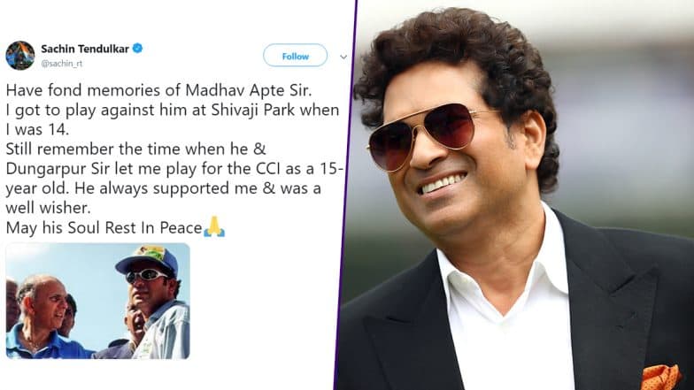 Sachin Tendulkar Pays Tribute to Late Madhav Apte With a Heartfelt Post on Twitter, Calls the Former Indian Cricketer His Well-Wisher Sachin Tendulkar Pays Tribute to Late Madhav Apte With a Heartfelt Post on Twitter, Calls the Former Indian Cricketer His Well-Wisher