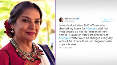 Shabana Azmi’s Dengue Awareness Tweet: ‘Shocked to Know That Most People Do Not Let BMC Officials Enter Their Homes’