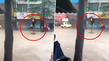 Viral Video of Traffic Signal Flowing Through Flooded Street Has Everyone Wondering 'How Much Should The Fine Be' With The New Motor Vehicle (Amendment) Act