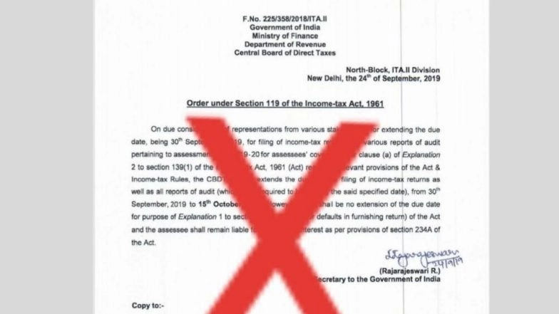 ITR 2018-19 Filing Last Date Extended Till October 15? Income Tax Department Alerts Tax Payers Against Fake News Being Circulated Online
