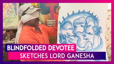 Blindfolded Devotee Sketches Lord Ganesha In Varanasi, Uttar Pradesh