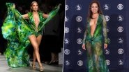 Jennifer Lopez Sets the Runway on Fire at Versace's Milan Fashion Week Show in a New Version of Her Iconic 'Jungle Dress' (View Pics and Videos)