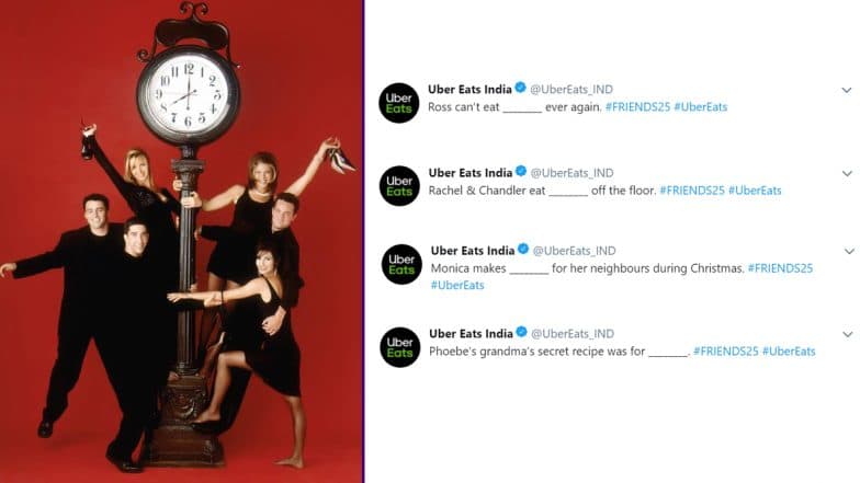 Friends 25th Anniversary Special: Uber Eats India Celebrates 25 Years of the Iconic Show With a Quirky Quiz, Answer If You Have Got UNAGI! Friends 25th Anniversary Special: Uber Eats India Celebrates 25 Years of the Iconic Show With a Quirky Quiz, Answer If You Have Got UNAGI!