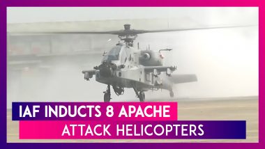 Eight Apache AH-64E Helicopters Inducted By Indian Air Force At Pathankot Air Base, Given Traditional Water Canon Salute