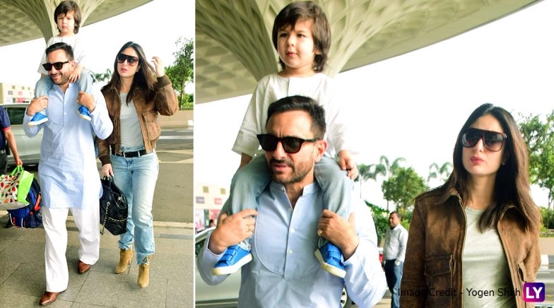 Taimur Ali Khan, Saif Ali Khan, Kareena Kapoor Khan Spotted At Mumbai Airport