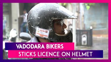 Biker In Vadodara Sticks Licence, Vehicle Documents On Helmet To Avoid Hefty Challan