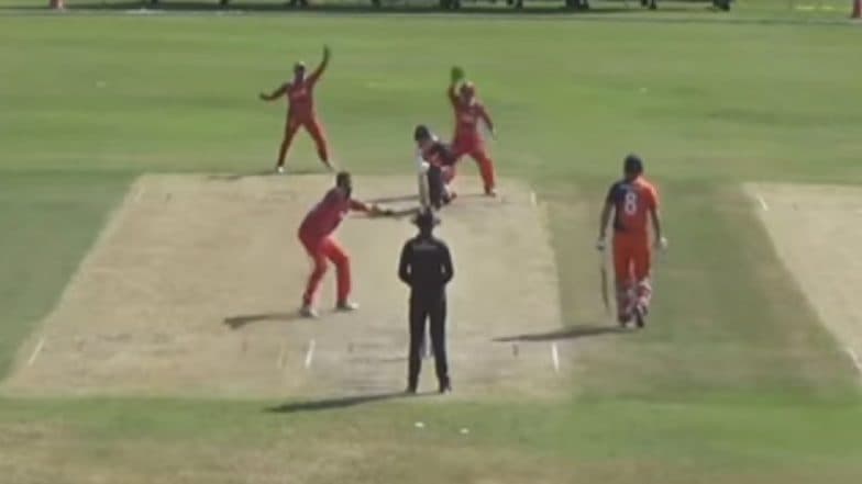 Khawar Ali Picks Up 10th Hat-Trick in T20Is During Oman vs Netherlands Match in Oman Pentangular Series (Watch Video) Khawar Ali Picks Up 10th Hat-Trick in T20Is During Oman vs Netherlands Match in Oman Pentangular Series (Watch Video)
