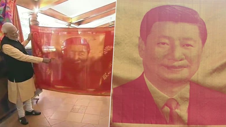 Mamallapuram Summit Day 2: PM Narendra Modi Gifts Hand-Woven Silk Portrait to Chinese President Xi Jinping Mamallapuram Summit Day 2: PM Narendra Modi Gifts Hand-Woven Silk Portrait to Chinese President Xi Jinping