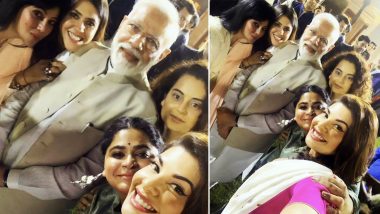 PM Narendra Modi Poses For a Selfie With Ekta Kapoor, Kangana Ranaut & Jacqueline Fernandez, Bats For Women Empowerment in Cinema (See Pic)
