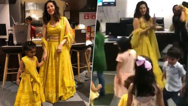 Sunny Leone Twins with Daughter Nisha and Dances to Chogada with Kids at a Pre-Diwali Party (Watch Video)