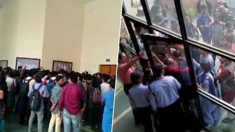 JNU Students Protest Outside Inter Hostel Administration, Block Ambulance Carrying Professor Umesh Kadam Over Hostel Fee (Watch Video)