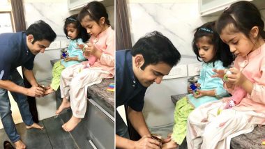 Gautam Gambhir Shares Picture with Daughters, Says 'Gradually Mastering Pedicure Skills'