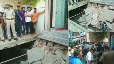 Rajasthan: Portion of Footpath Built Over Drain Collapses in Sirohi District, Two Injured (Watch Video)