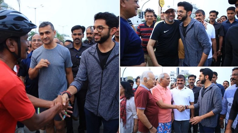 Maharashtra Assembly Elections 2019: Aaditya Thackeray Takes Campaign Trail to Worli Sea Face, Gets Flanked by Sachin Ahir in Interaction With Locals