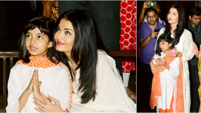 Subho Bijoya Dashami 2019 Pics: Aishwarya Rai Bachchan And Daughter Aaradhya Twin in White as They Offer Prayers at a Durga Puja Pandal