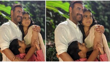 Ajay Devgn Poses for a Cute Picture With Kids Yug and Nysa, Wishes Fans on Gujarati New Year 2019