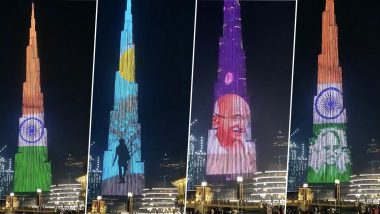 Burj Khalifa in Dubai Lit up in Tricolour to Mark 150th Birth Anniversary of Mahatma Gandhi; Watch Video